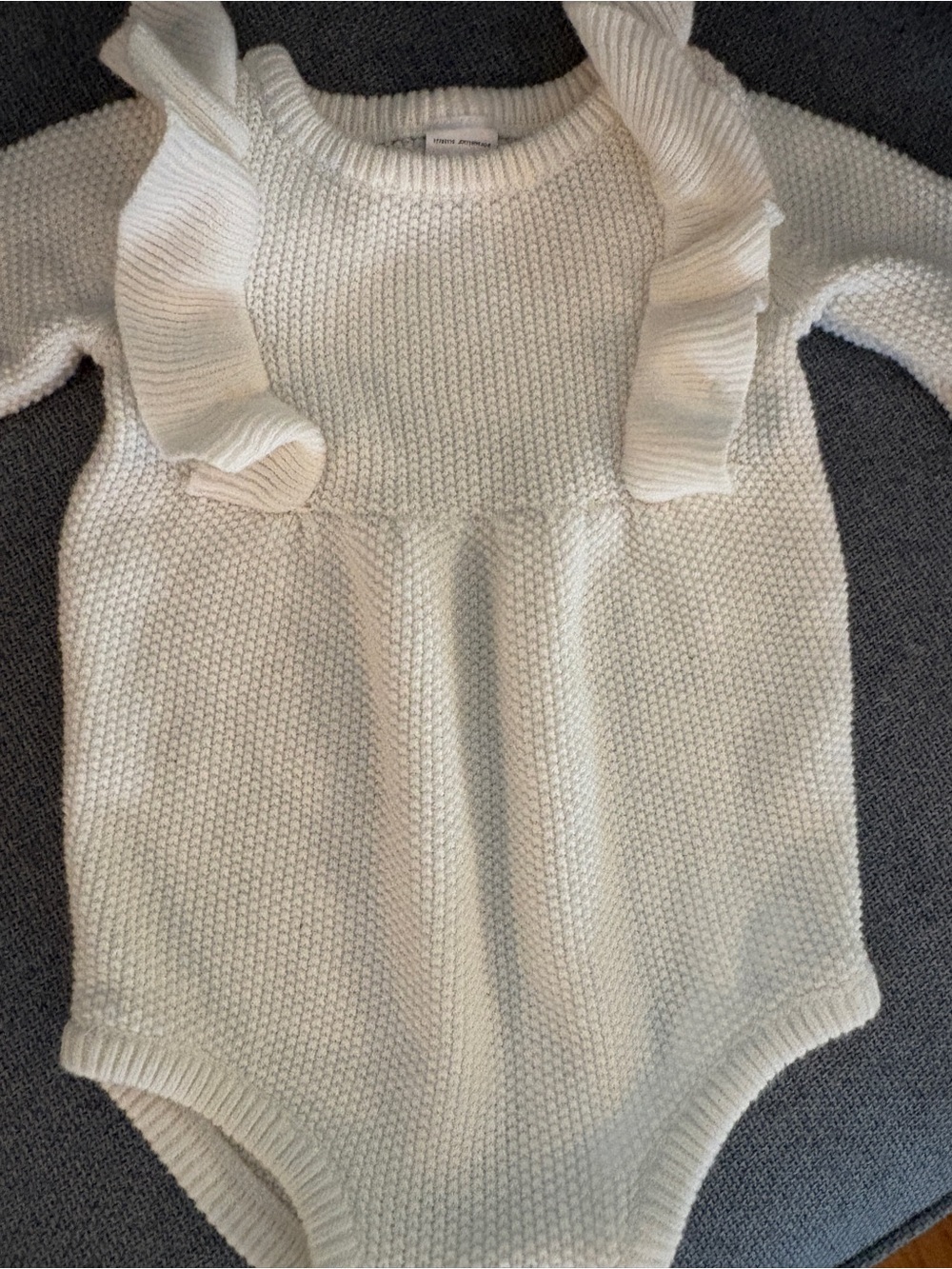 Carter's White Ruffle knit Long-Sleeve One-Piece - Picture 2 of 3